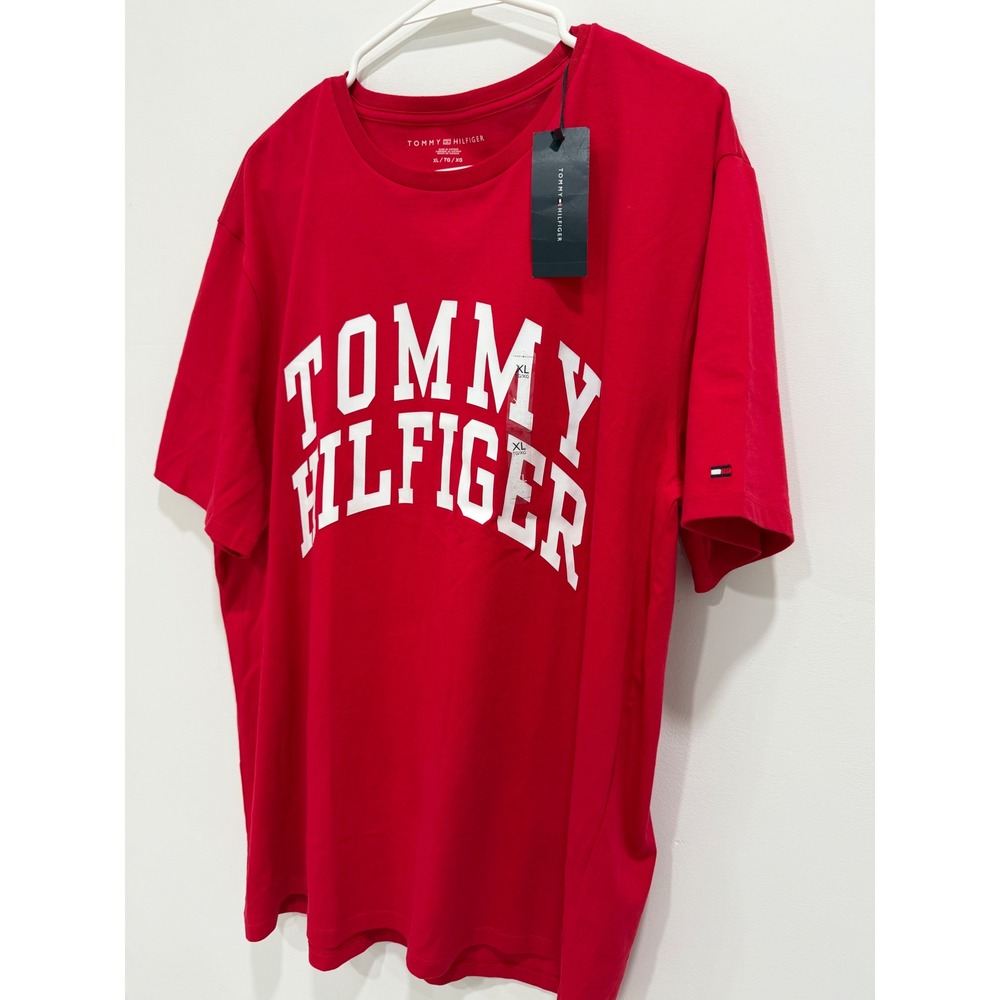 Tommy Hilfiger Mens Red Arched Logo Graphic T-Shirt Crew Neck XL New With Tags